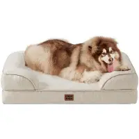 OEM Orthopädische Hundebett für große Hunde, 132x104x20cm, XXL-Hundekissen aus Schaum, waschbarer Hundesofa, wasserdicht und slip-resistent, Hundebank mit hoher Kante, Beige