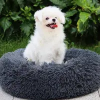 OEM Hundebett, Plüschkissen 50cm, Hundebett für kleine bis mittelgroße Hunde, Waschbar, Donkergrau