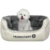 OEM Hundebett für kleine Hunde - Waschbares, weiches Hundebett - Hundemöbel für kleine Hunde mit Anti-Slip-Boden - Grauer Hundekorb für Schlafen und Knuddeln (cremefarben)