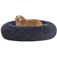 OEM Orthopädisches Hundekissen, rundes Hundebett, Hundesofa, Hundekissen, Donut, knuffeliges Hundekissen, waschbar, 120 cm Ø, dunkelgrau