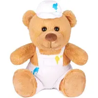 Ed Brubaker Teddybär Maler mit Latzhose und Mütze - 25 cm Teddy Kuscheltier - Stofftier mit Malerhut und Farbflecken - Geschenk für Maler und Lackierer