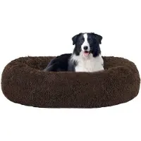 OEM Orthopädisches Hundebett, rundes Hundekissen, Hundesofa, Kätzchenbett, Donut, knuddeliger Hundekissen, waschbar, 90 cm Ø, braun