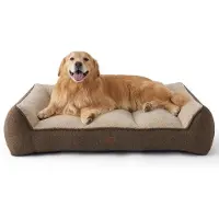OEM Wasbares Hundebett für große Hunde - 122x89cm wasserdichtes Hundesofa mit weichem Sherpa-Polster, Antislip-Hundematte in Braun