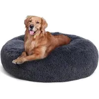 OEM Orthopädisches Hundebett Rundes Hundekissen Hundebank Katzenbett Donut Knuddel Hundematt Waschbar, 100 cm Ø, Dunkelgrau