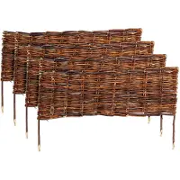 Relaxdays Beeteinfassung, Weide, 4er Set, HxB: 20 x 60 cm, zum Stecken, Beet & Rasen, niedrige Beetumrandung, braun