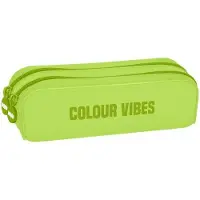 OEM Silikon Etui für die Schule - 2 Kompartimente mit Reißverschlüssen, quadratisches multifunktionales Etui, weiches Touch, Größe 20x6x7 cm, Farbe Lime