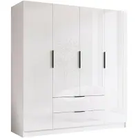 Mirjan 24 Kleiderschrank Sofia I 200, Schlafzimmer, Drehtürenschrank, mit Kleiderstange, Modern, Garderobenschrank, Metallgriffe (Farbe: Weiß / Weiß Hochglanz + Schwarz)