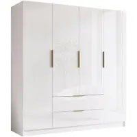 Mirjan 24 Kleiderschrank Sofia I 200, Schlafzimmer, Drehtürenschrank, mit Kleiderstange, Modern, Garderobenschrank, Metallgriffe (Farbe: Weiß / Weiß Hochglanz + Gold)