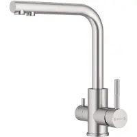 OEM 3-fach Küchenhahn, 3-in-1 Küchenhahn für Wasserfilter, 360-Grad drehbarer Küchenhahn, gebürsteter Edelstahl 2-Griff Wasserhahn