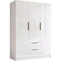 Mirjan 24 Kleiderschrank Calwi I 150, Schlafzimmer, Drehtürenschrank, mit Kleiderstange, Modern, Garderobenschrank, Metallgriffe (Farbe: Weiß / Weiß Hochglanz + Schwarz)