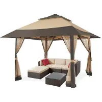 OEM Gartenpavillon 4x4 m mit Gitterseitenwänden und Doppel-Dach - Wasserfest und stabil Partyzelt