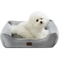 OEM Hundebett für Kleine Hunde 55x45x16cm, Waschbares Hundekissen, Abnehmbare Haube, Hundesofa, Hundemöbel mit Aufstehenden Kanten, Hundebett mit Noppen, Grau