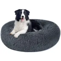 OEM Hauskatzenbett oder Hundebett aus weichem Plüsch, Donut-Form, waschbar, Größe XL, 70cm, dunkelgrau