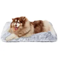 OEM Gigantisches Plüsch-Hundebett, Waschbarer Hundekissen, Antirutsch-Hundemat mit Langer Wolle, Grau, 120x90cm