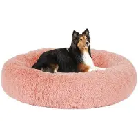 OEM Hundekissen mit Rundem Design - Orthopädische Hundebank mit Knuddel Funktion, Waschbar und Rosa Farbe, 80 cm Durchmesser.