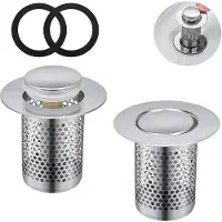 OEM Doppel-Gootsteinfilter, Haarzeef aus Edelstahl, Gootsteinfilter mit Rückstoßkerne mit Messingdrehknopf, für Küche, Bad, Balkonabfluss
