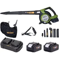 Procraft VB20 Akku Laubbläser und Laubsauger 40 V ( 2x 20 V ) Brushless + 2x Akku 8,0 Ah + Doppelladegerät