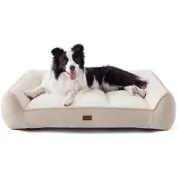 OEM Großzügiges Hundebett für große Hunde - 96x71cm Wasserhärte-Widerstandsfähiges Hundekissen mit zarterem Sherpa-Polster und Antischleif-Einlage in Cremefarbe.
