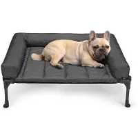 OEM Externer, Hochliegender Hundebeistell mit Abnehmbarem Luftkissen, Kühles, Breitband-Netz-Folie-Hundebett aus Teslin-Mesh für Haustierunterkunft und Garten, Schwarz, 81 x 64 x 18 cm.