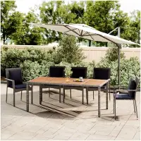 Markenlos Gartentisch mit Holzplatte, Balkontisch, Terrassen Tisch, Terrassentisch, Esstisch Garten, Gartenmöbel, Gartenesstisch, Grau Poly Rattan & Massivholz Akazie