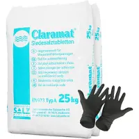Paradies Pool Claramat Siedesalztabletten 50kg Regeneriersalz inklusiv 1 Paar ARNOMED Einweghandschuh