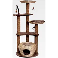 Markenlos Kratzbaum für Katzen ESTACA aus Wasserhyazinthe braun 2 Ebenen 60x60x144,5 cm