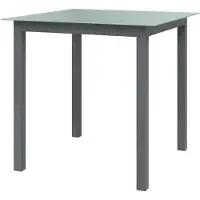 Markenlos Gartentisch, Bartisch, Balkontisch, Balkonmöbel Kleiner Balkon, Balkon Tisch, Beistelltisch, Hellgrau 80x80x74 cm Aluminium und Glas