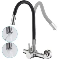 OEM Wandmontierte Küchenarmatur aus Edelstahl, mit 2 Wasserstrahlarten, flexibler Auslauf
