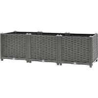 Markenlos Hochbeet mit Spalier aus Polypropylen, 120x40x38 cm, für Garten, Balkon und Terrasse, Rattan-Optik, Hellgrau