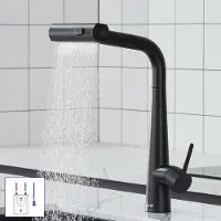 OEM Rostfreier 360-Grad-Drehkran mit schwarzer Extension für Küchen, 3-Stell-Fahrkran mit Boiler und Basisstation