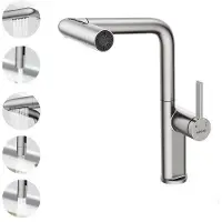 OEM Küchenhahn mit ausziehbarem Düsenkopf, 5-Stufen-Menghahn, 360-Grad-drehbar, gebürstetem Nickel