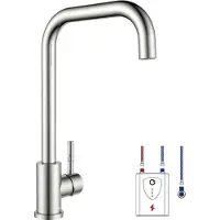 OEM Küchenhahn, Niedruck-Wannenarmatur aus Edelstahl, einhandiger Küchenhahn 360° drehbar für Boiler oder Unterbauapparatur, hoher Auslauf einfache Montage, gebürsteter Nickel