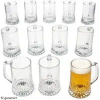 MamboCat 12x Akki Bierkrug 0,2L mit Sternboden & Henkel Bierhumpen 200ml Seidel Glas
