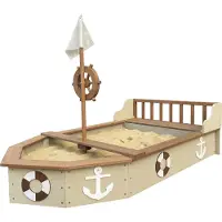 Axi Doris Sandkasten Boot / Schiff aus Holz - Beige | Sandkastenschiff mit drehbarem Ruder, Flagge & Sitzbank | Sandkastenboot / Piratenschiff mit Abdeckung und Bodentuch | 153x90x100 cm