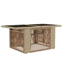 Syfax Gartentisch Beige 100 x 55 x 37 cm PE Rattan und Glas