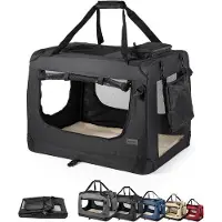 OEM Hundebett 70 x 52 x 50 cm Moderne Transportbox mit Kissen Leicht und Stabil Schwarz