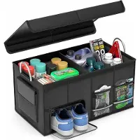 OEM 50L Auto Kofferraum Organizer mit Schiebedeckel - Klappbar, großes Fach & 4 Taschen, Handgriffe - Golf & Einkaufs Organizer für SUV, Jeep, Sedan, Cargo Van
