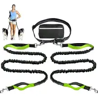 OEM Handriemen für Hunde - Elastische Riemen - Verstelbare Heupriemen - Schokdempfende Riemen - 360° Drehgelenk - Für Joggen und Spazierengehen - Grün