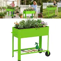 TRMLBE Hochbeet Pflanzkasten Grün, verzinktes Stahlblech mit Stauraum & Rollen Garten Terrasse Balkon 80×35×80cm, mit Rollen