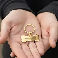 Yoursurprise Personalisierter Foto-Schlüsselanhänger - Knochen - Gold