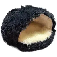 OEM Kleines Pluche-Tierbett in Donutform - Halboffen - Antislipboden - Schwarz - 50x50cm
