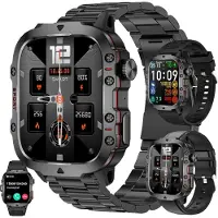 ZPIMY Fur Herren mit Telefonfunktion AMOLED 5ATM Wasserdichte Fitness Smartwatch (1.96 Zoll, Android / iOS), mit Schrittzähler Herzfrequenz SpO2