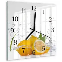 Drukarnia Piga Tulup Glasuhr Wanduhr Küchenuhr Echt-Glas 30x30 cm Modern Dekorativ Geräuschlos Schwarzen Zeigern - Zitronen