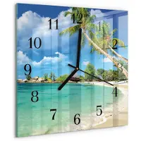 Drukarnia Piga Tulup Glasuhr Wanduhr Küchenuhr Echt-Glas 30x30 cm Modern Dekorativ Geräuschlos Schwarzen Zeigern - Strandpalmen