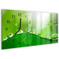 Tulup WANDUHR aus Glas 60x30 cm - Tau auf einem Blatt