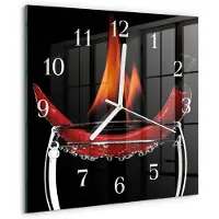 Drukarnia Piga Tulup Glasuhr Wanduhr Küchenuhr Echt-Glas 30x30 cm Modern Dekorativ Geräuschlos Weiße Zeiger - Chili-Feuer