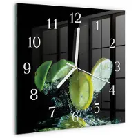 Drukarnia Piga Tulup Glasuhr Wanduhr Küchenuhr Echt-Glas 30x30 cm Modern Dekorativ Geräuschlos Weiße Zeiger - Zitrone und Limette