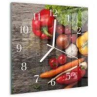 Drukarnia Piga Tulup Glasuhr Wanduhr Küchenuhr Echt-Glas 30x30 cm Modern Dekorativ Geräuschlos Weiße Zeiger - Gemüse