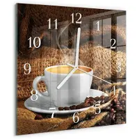 Drukarnia Piga Tulup Glasuhr Wanduhr Küchenuhr Echt-Glas 30x30 cm Modern Dekorativ Geräuschlos Weiße Zeiger - Kaffeebohnen