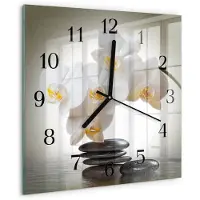 Drukarnia Piga Tulup Glasuhr Wanduhr Küchenuhr Echt-Glas 30x30 cm Modern Dekorativ Geräuschlos Schwarzen Zeigern - Orchidee
